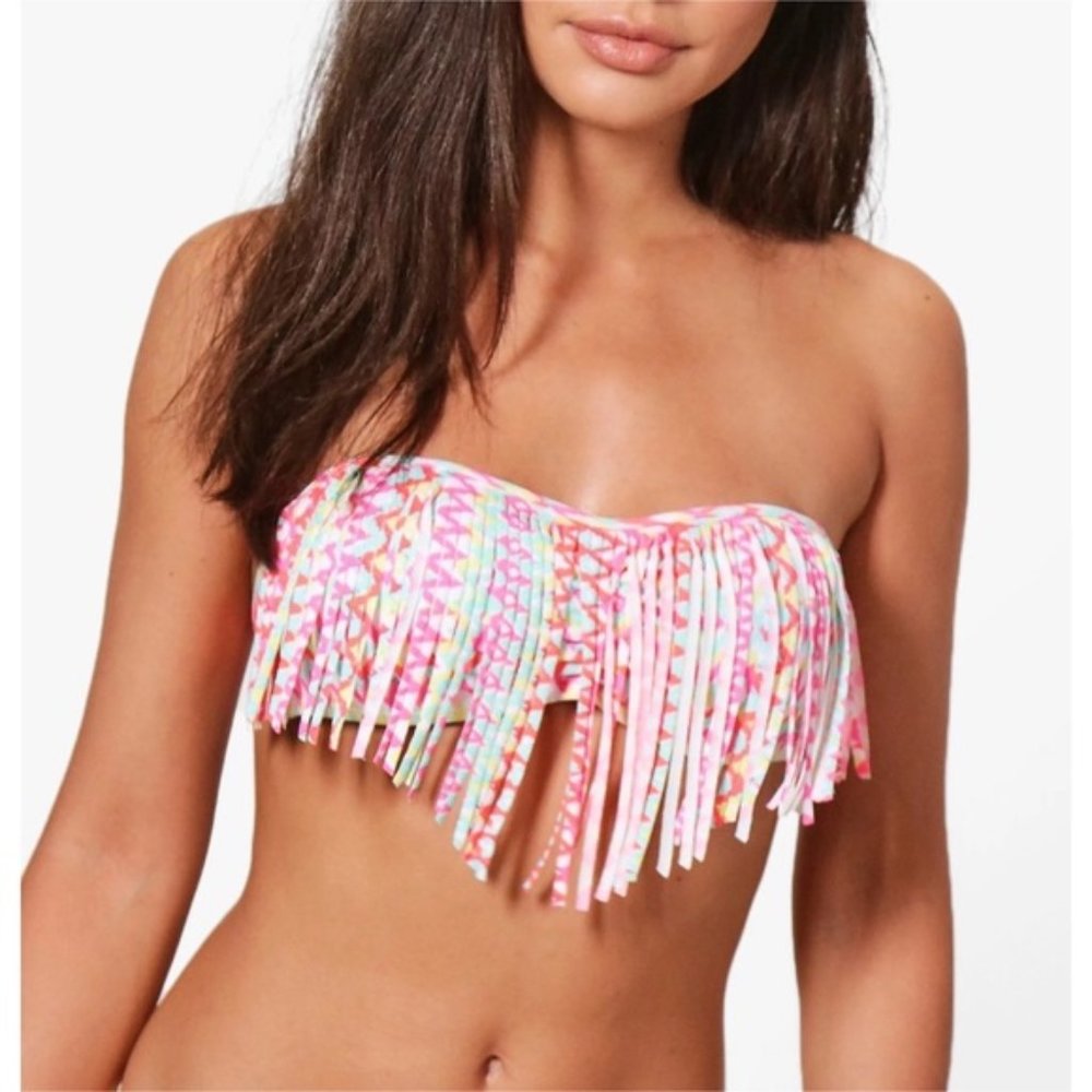 Boohoo Sydney Aztec Fringed Bikini Top